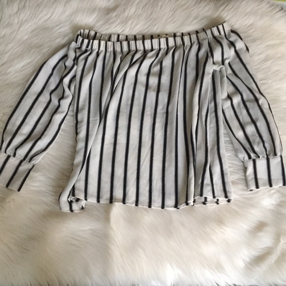 Off shoulder black and white striped top